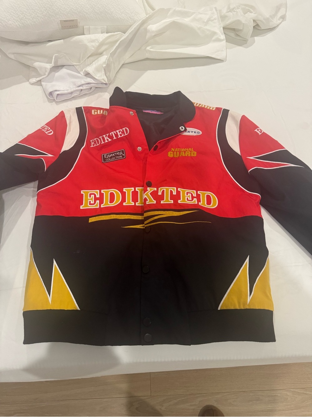 Edikted Red, Black & Yellow Racing Bomber Jacket